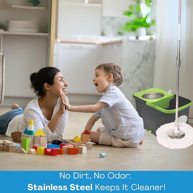 Stainless Steel Mop Handle 37" to 53" Long - Heavy Duty Spin Mop Replacement Stick - Commercial & Industrial Use Suitable for Home, Office, Hospitals, Hotels for Floor Cleaning