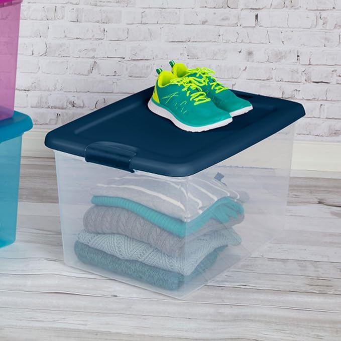18-Pack Color Program, Large Clear Plastic Storage Bins with Lids, 64 Quart