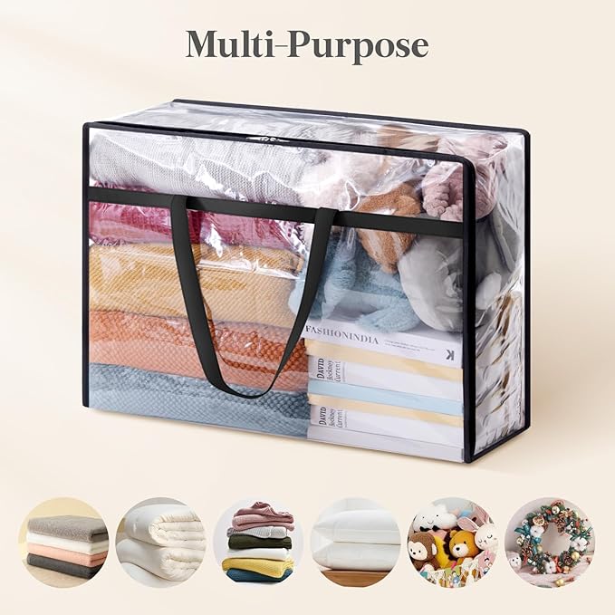 2 Pack Clear Clothes Storage Bags, 75L Plastic Blanket Storage Bag