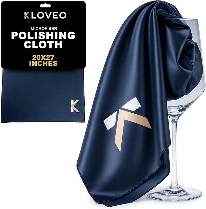 KLOVEO Polishing Cloth - Wine Glass Polishing Cloths - 20x27 Inch Large Size, Lint Free, Microfiber Cleaning Cloth for Glassware, Glasses, Sunglasses, Phone Screens, Camera Lens