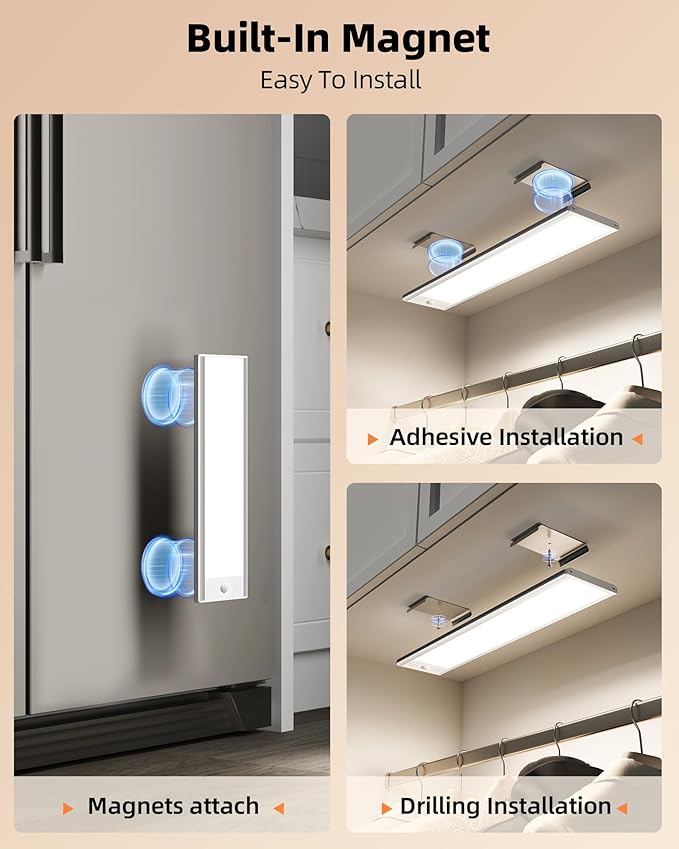 EZVALO 5000mAh Under Cabinet Lighting, 200LM Motion Sensor Light Indoor, Rechargeable Magnetic Under Counter Lights, 3-Inch Wide Panel Dimmable Closet Light for Pantry, Wardrobe, Hallway, Kitchen etc.