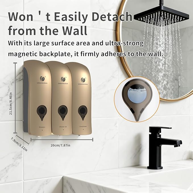 Shampoo Conditioner Body Wash Dispenser, Wall-Mounted Bathroom Soap Dispenser Set of 3(Glod), Refillable Shower Soap Shampoo Dispenser for Bathroom,Kitchen,Hotel and Airbnb