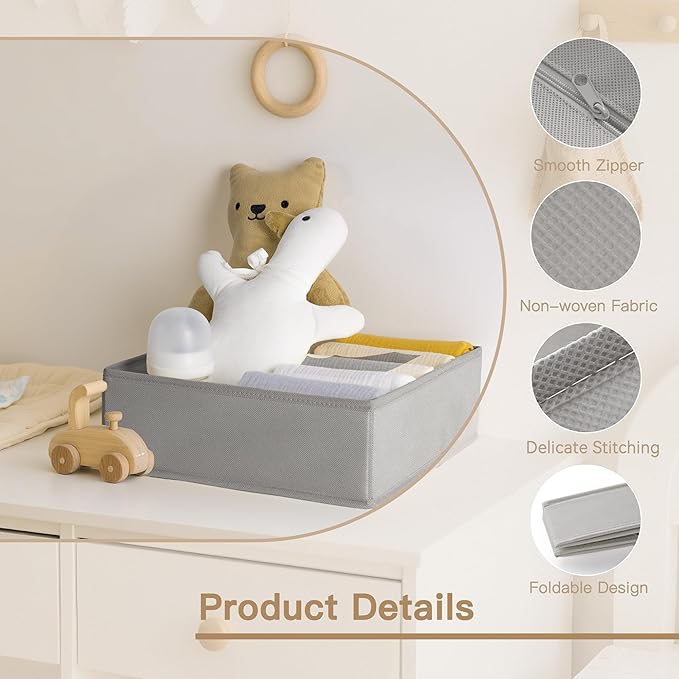 Drawer Organizer Clothes, 14 Pack Dresser Organizer for Baby Clothes, Grey