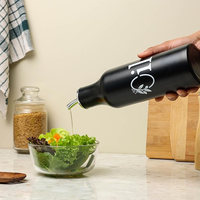 dudki 1 Litre Stainless Steel Oil Pourer | Oil Dispenser For Kitchen | Cooking Oil Bottle For Kitchen | Cooking, Home, Restaurant (Matt Black)