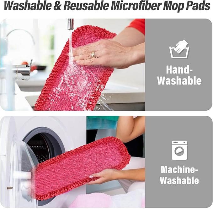 16.5 inch Mop Refills, 3 Pack Microfiber Reusable Replacement Mop Pads Flat Replacements Heads for Wet Or Dry Floor Cleaning and Scrubbing, Red Curly Cloth