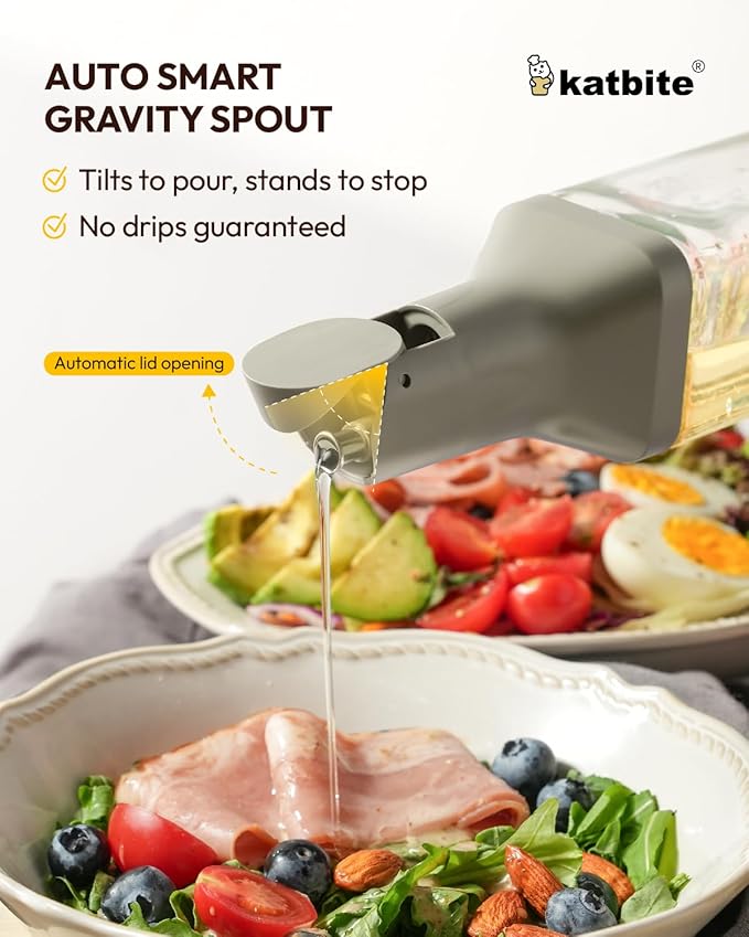 katbite 16oz Glass Olive Oil Dispenser Bottle for Kitchen Cooking - Leakproof Kitchen Essential with Precise Pouring Spout for Salad, Air Fryer, BBQ, Non-Stick Pans, Easy Refill and Use, Yellow