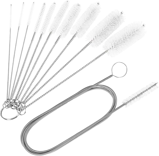CiaraQ Bottle Cleaning Brushes, 8 Inch Nylon Tube Brush Set & A Flexible Long Drain Brush 60 inch, Cleaner for Narrow Neck Bottles Cups with Hook