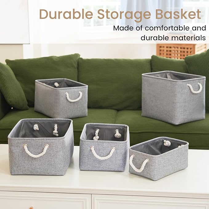 Storage Baskets for Shelves 13.8x9.8x6.7 Inch, Foldable Fabric Storage Bins with Handles, Small Storage Baskets for Organizing Closet, Office, Home Organization (1-Pack, Gray)