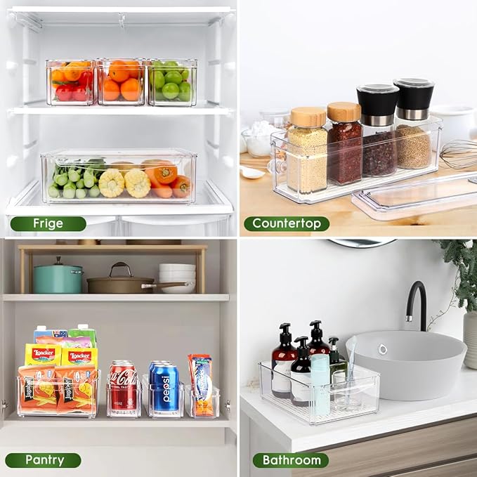 ZIJUND 4 Pack Fridge Organizer, Stackable Refrigerator Organizer Bins with Lids, BPA-Free Fridge Organizers and Storage Containers for Fruit