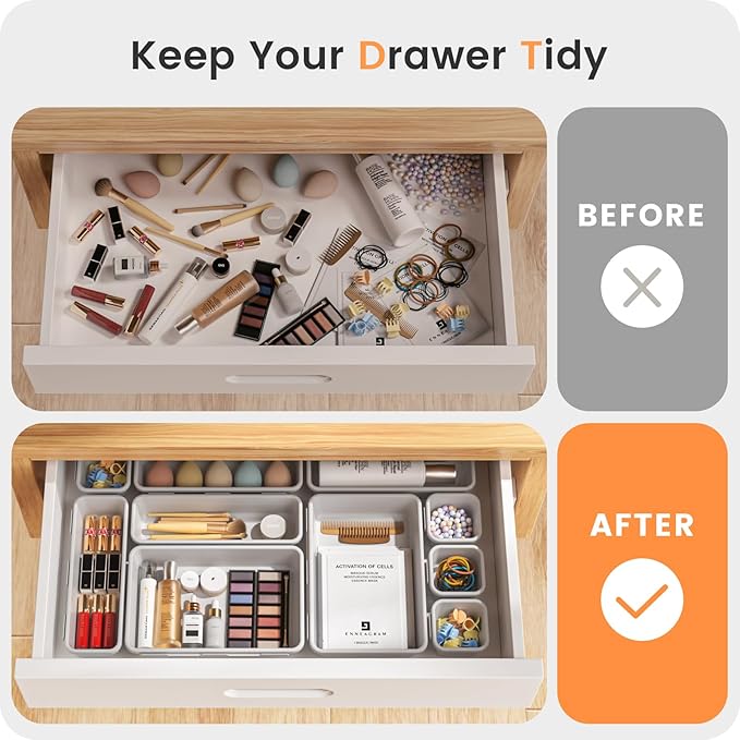 【Military Grade】A-LuGei Drawer Organizer,【𝟱𝗦𝗶𝘇𝗲】Makeup organizer,【Holds 177 Items】Bathroom Organizers and Storage,Organization and Storage