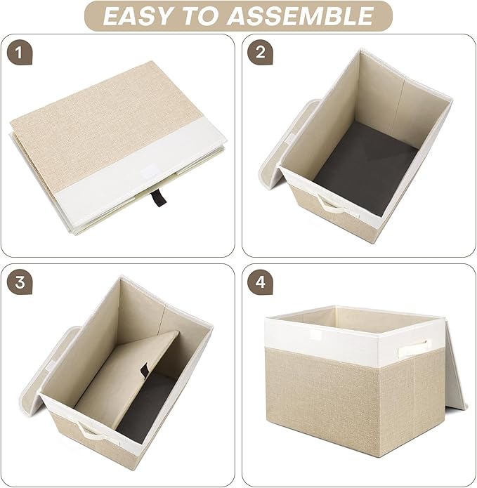 Bagnizer Large 22 Quart Linen Fabric Foldable Storage Bin Cube Organizer Basket with Flip-Top Lid & Handles, Clothes Blanket Box for Home, Office