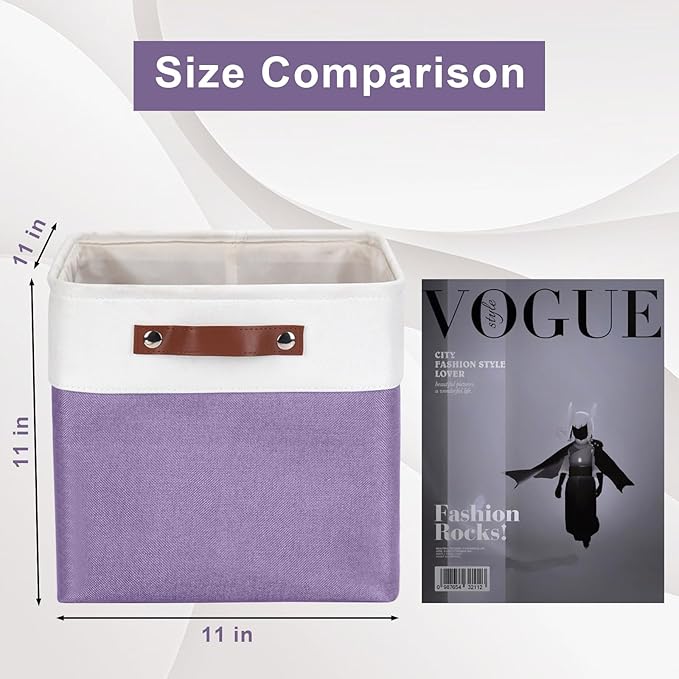 Collapsible Fabric Storage Cubes 11x11 Cube Storage Bins, Purple&White