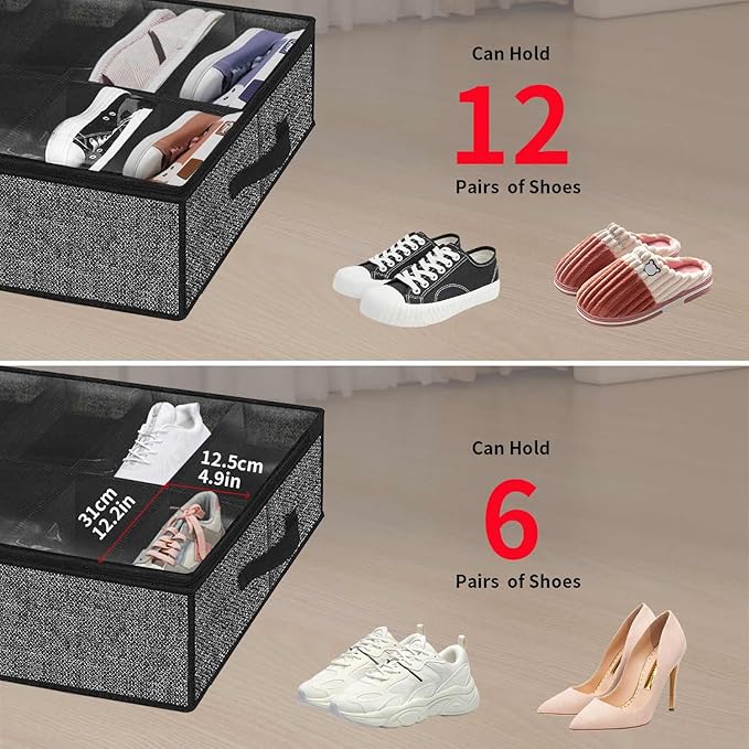 Under Bed Shoe Storage Organizer with Sturdy Handles and Clear Window 1 Pack