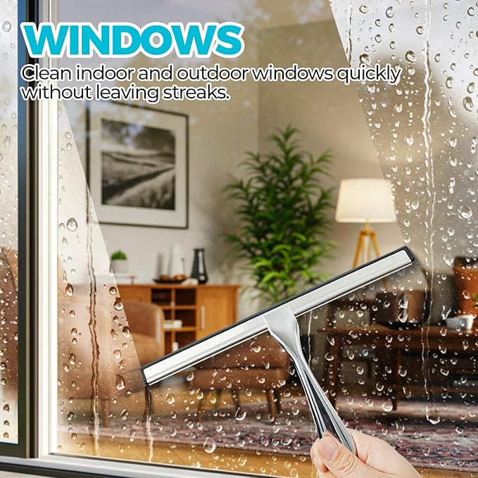 ALFLOD 2PACK Shower Squeegee for Glass Doors, Squeegee for Shower Glass，All-Purpose Tile Walls, Bathroom, Window, Glass and Car Windshield
