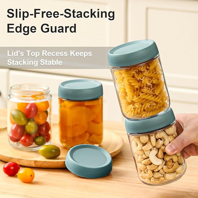 NETANY 6-pack 16oz Glass jars with Airtight Lids, Overnight Oats Containers with Lids, Wide mouth Mason Salad jars