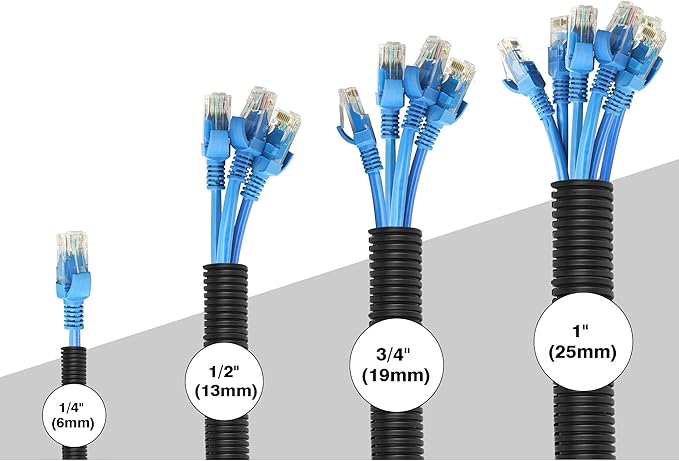 25ft - 1/4 inch Flame Retardant Split Wire Loom Tubing with Installation Tool - Flexible Wire Covers Cord Protectors - Black