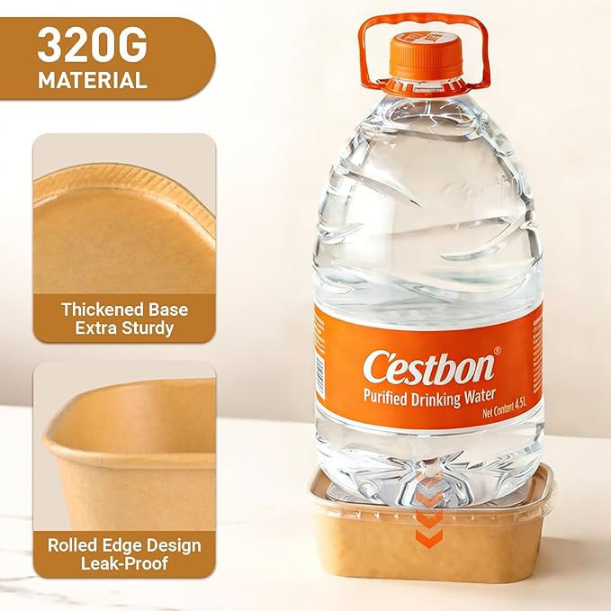 25 oz Disposable Bowls with Lids, 200 Sets Kraft Paper Bowls Square, Disposable Meal Prep Food Container with Sealing Lid