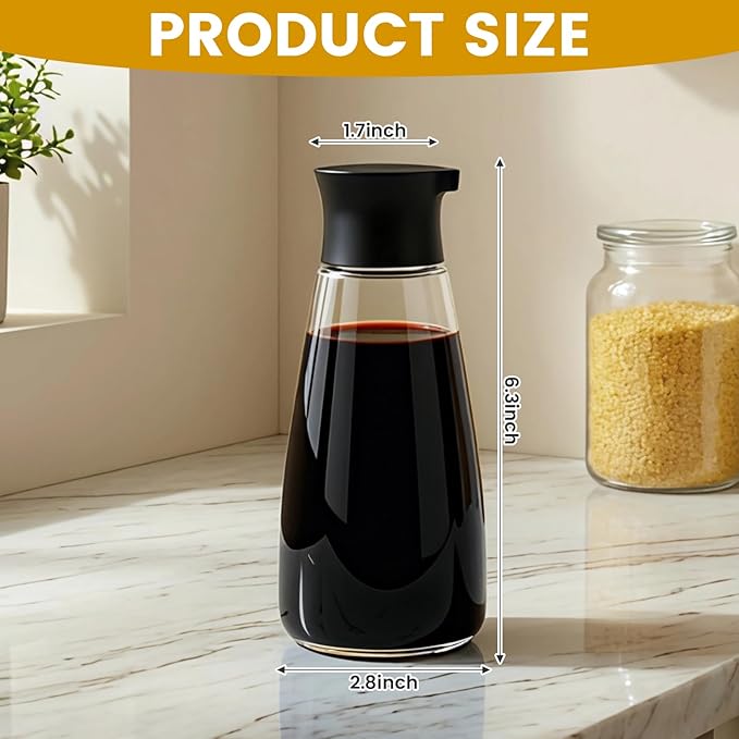 Chef’s Precision Pour Glass Oil & Vinegar Cruet, 9.6oz Kitchen Glass Soy Sauce Dispenser Bottle with Dripless Spout & Vacuum Pouring for Olive Oil, Soy Sauce, BBQ - for Countertop, Cooking, Gifting