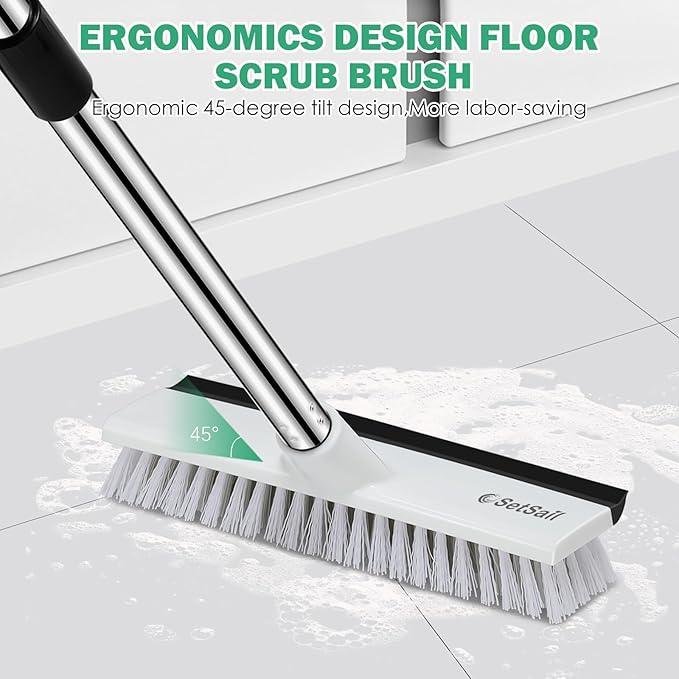 SetSail 2 Pack Heavy-Duty Scrub Brush+Floor Scrub Brush with 51-Inch Long Adjustable Handle 2 in 1 Scrape Brush Stiff Bristle Floor Scrubber for Cleaning Shower Bathroom Garage Kitchen Wall Deck Tub