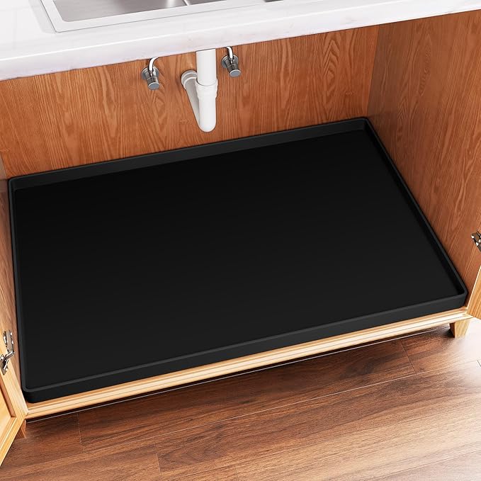FLATO Waterproof Under Sink Mat 37" x 22" Shelf Liner for Kitchen and Bathroom, Cabinet Protector, Organizers and Storage, Flexible Silicone Drip Tray