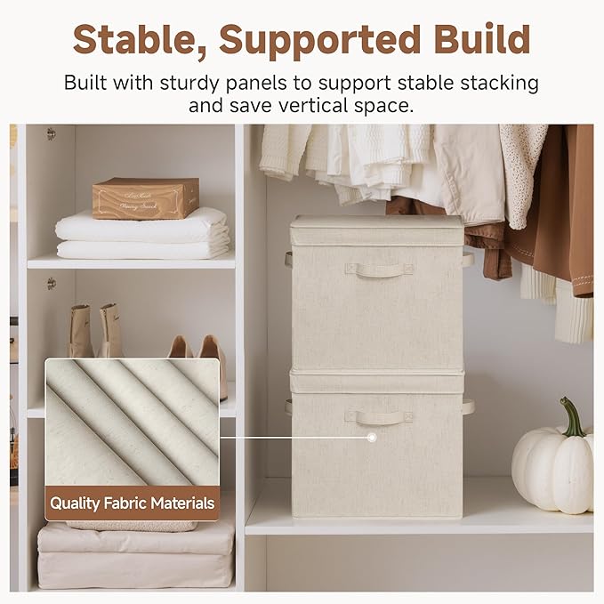Fabric Storage Bins with Lids, Stackable Closet Storage Boxes with Handles