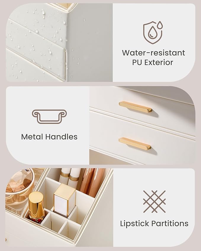 PU Leather Makeup Organizer for Vanity Desk