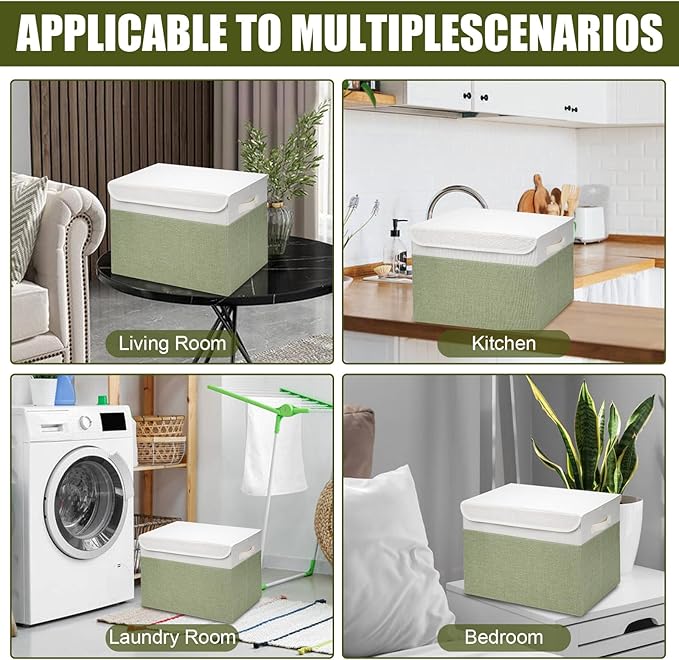 Large 17" 42 Quarts Collapsible Stackable Storage Bins with Lids [3-Pack] Foldable Fabric Linen Storage Boxes Cube