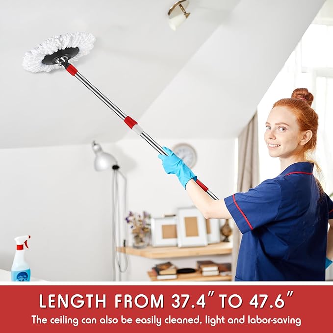 Spin Mop Replacement Handle 360 Degree Spin Mop Pole Handle Replacement Rotating Telescopic Stick for Head Replace Spinning Household Cleaning Accessories for Home(Black)