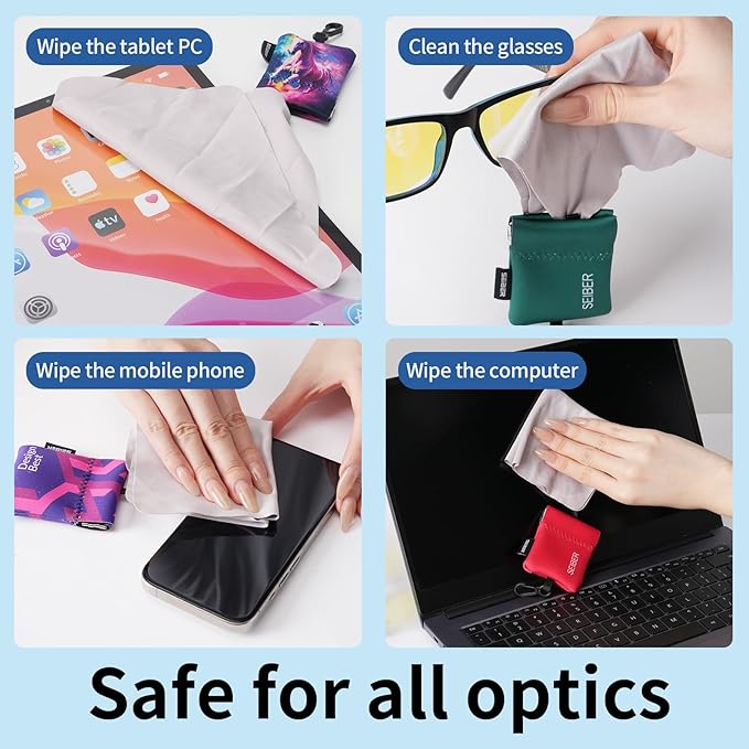 SEIBER Eyeglass Cleaning Microfiber Cloth,7 x 7 inch Glasses Cloth for Sunglasses,Laptops, Cameras,Screen- with Neoprene Pouch,Self-Closing Bottom(3PCS,Purple)