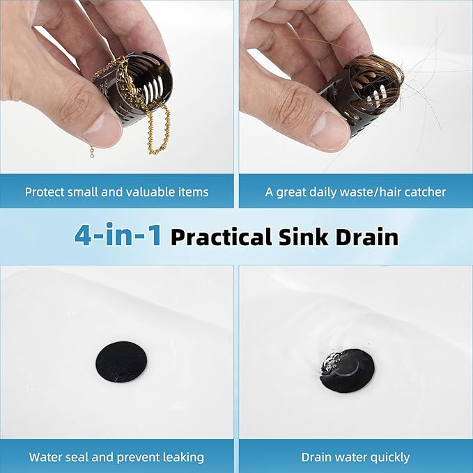 Upgraded Bathroom Sink Drain Strainer Hair Catcher 2PCS Universal 3 in 1 Pop-up Sink Stopper, Fit for 1.1''~2.36'' Basin Hole
