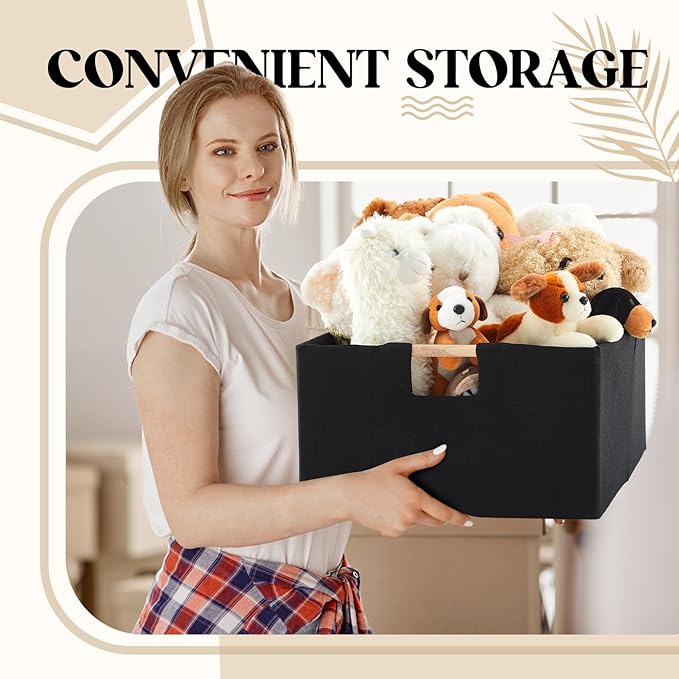 3 Pack Fabric Storage Bins for Closet Shelves, Black,16.5 x 12.2 x 6.7 Inch