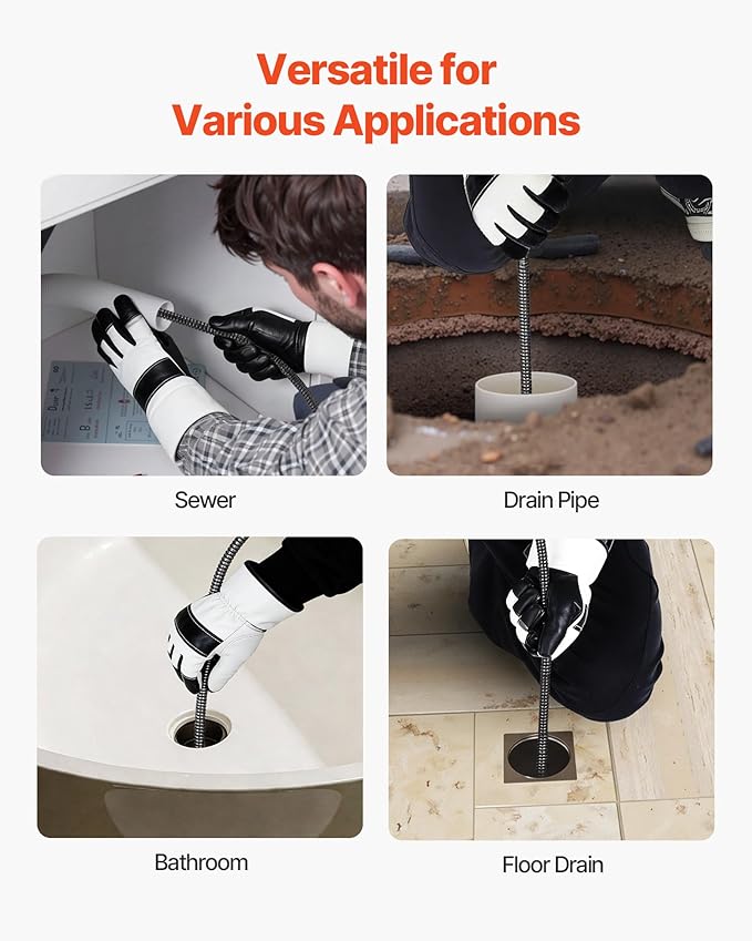 VEVOR Drain Cleaner Machine 50 FT x 3/8 Inch, Auto Feed Sewer Snake Auger on Wheels, Portable Drain Cleaning Machine with 4 Cutters & Air-activated Foot Switch for 2" to 4" Pipes