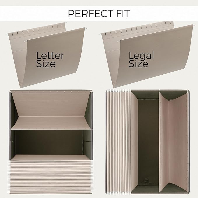 ZICOTO Decorative File Organizer Box Set of 2 - Collapsible Linen Filing Cabinets w/Handles Are Perfect to Store all Your Documents & Hanging File