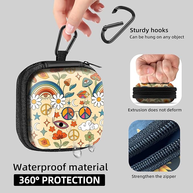 Square Data Cable Earbud Charger Coin Storage Bag Shockproof and Drop-Proof EVA Material Compatible with AirPod(Mushroom Rainbow Flower)