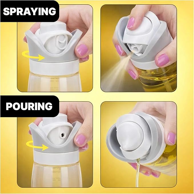 2 In 1 Oil Dispenser And Spray Bottles, Two pack 11.5 Oz Bottles, Glass Olive Oil Sprayer For Cooking, Baking, Air Fryer, Salad And BBQ, Controlled Pour And Spray