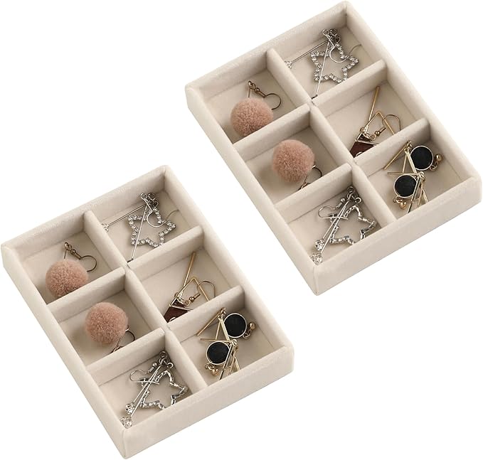 Frebeauty Small Jewelry Tray Set,Stackable Velvet Jewelry Organizer Tray,Mini Jewelry Drawer Organizer,Drawer Inserts,4.92 x 3.74 x 0.9 Inches