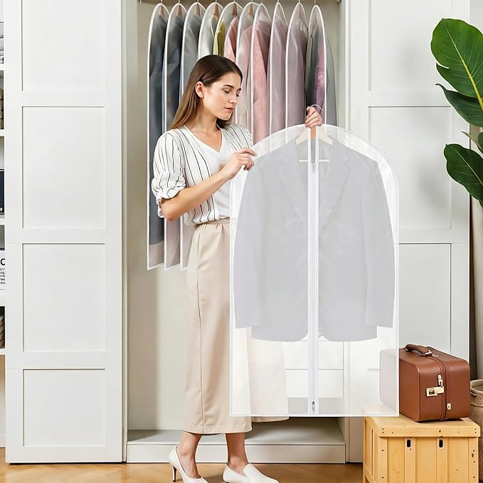 6 Pack Garment Bags 60 * 100cm, 40in PEVA Translucent Garment Covers, White Edge