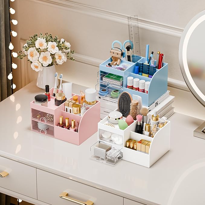 Makeup Organizer with 2 Drawers, Blue