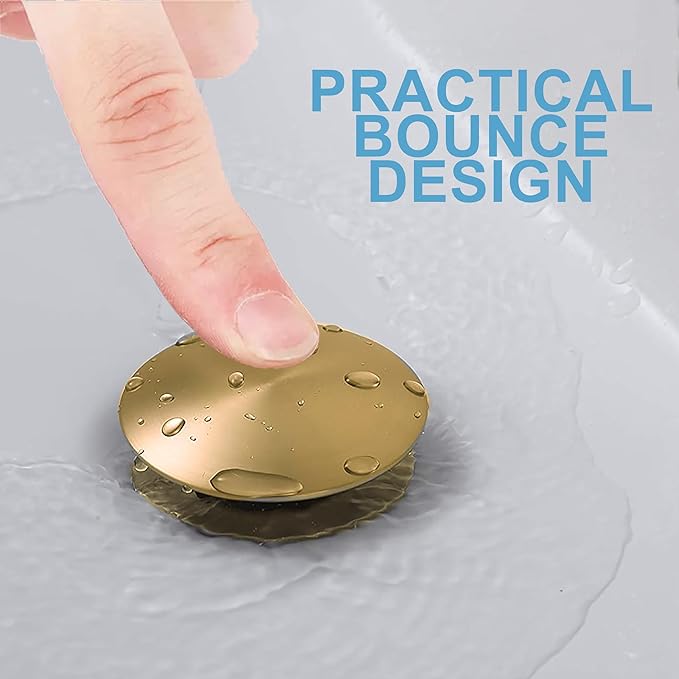 Rockgoya Bathroom Sink Drain, Gold Drain Stopper Bathroom Sink with Overflow,Pop Up Drain Assembly with Detachable Strainer Basket,Built-in Anti-Clogging Strainer,Stainless Steel