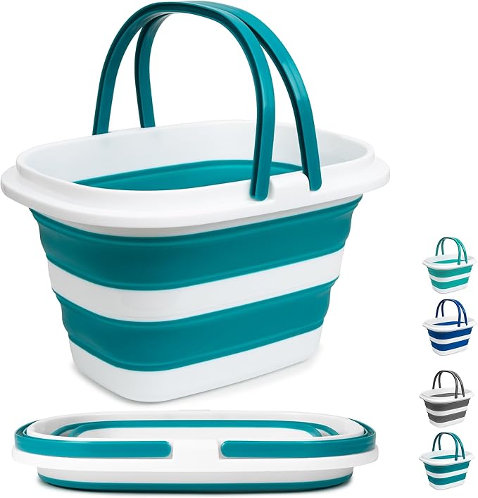 Large Collapsible Mop Bucket, 16L(4.2 Gallon) Plastic Bucket for House Cleaning, Car Washing, Silicone Cleaning Supplier Organizer, Portable Basket with Handle for Laundry Storage, RV Camping, Fishing