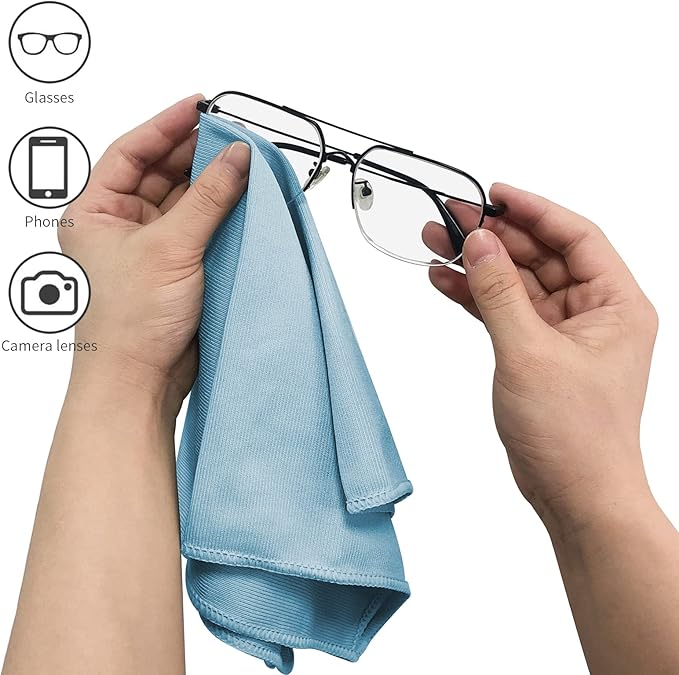 Puomue 6 Pack Microfiber Glass Cleaning Cloth, 16 Inch X 16 Inch, Lint Free Quickly Clean Window, Glasses, Windshields, Mirrors, and Stainless Steel