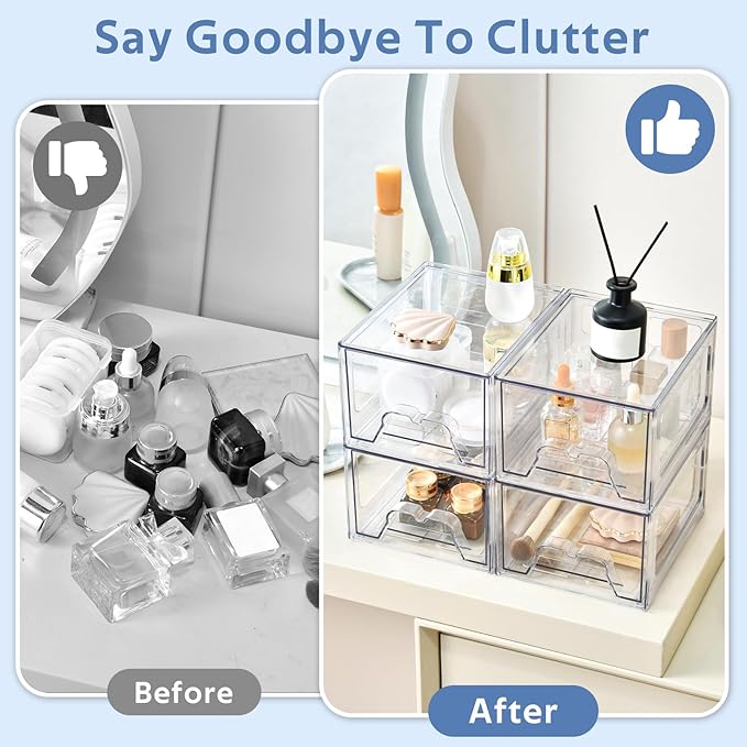 Plastic Drawers Storage, 6 Pack Clear Stackable Storage Drawers, Acrylic Storage Bins with Drawers for Fridge Organizers, Small PlasticDrawers Stackable for Makeup Organizers Cosmetic Display