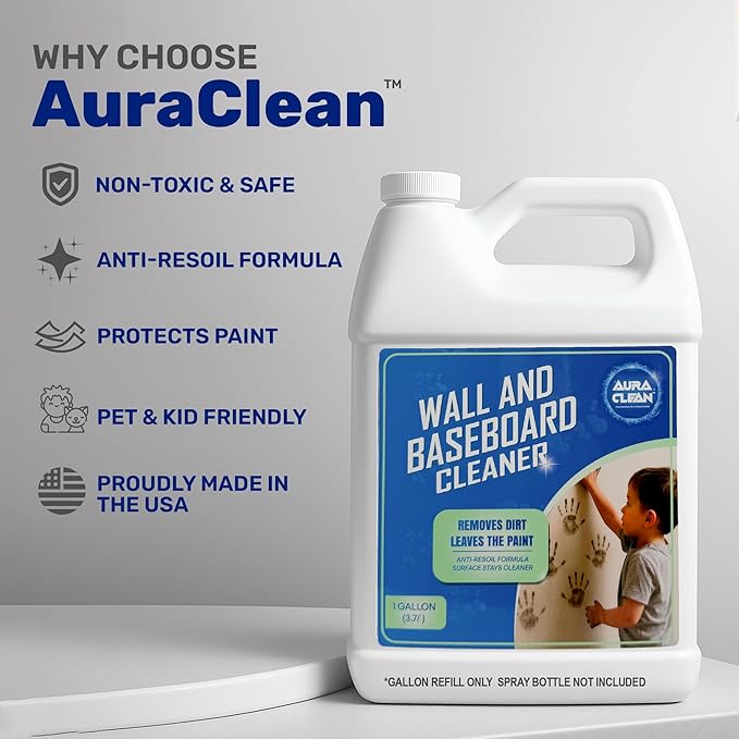 Gentle Wall & Baseboard Cleaner - Safe for Painted Walls & Trim | Non-Toxic, No-Rinse Spray | Anti-Resoil, Streak-Free Finish for Everyday Cleaning