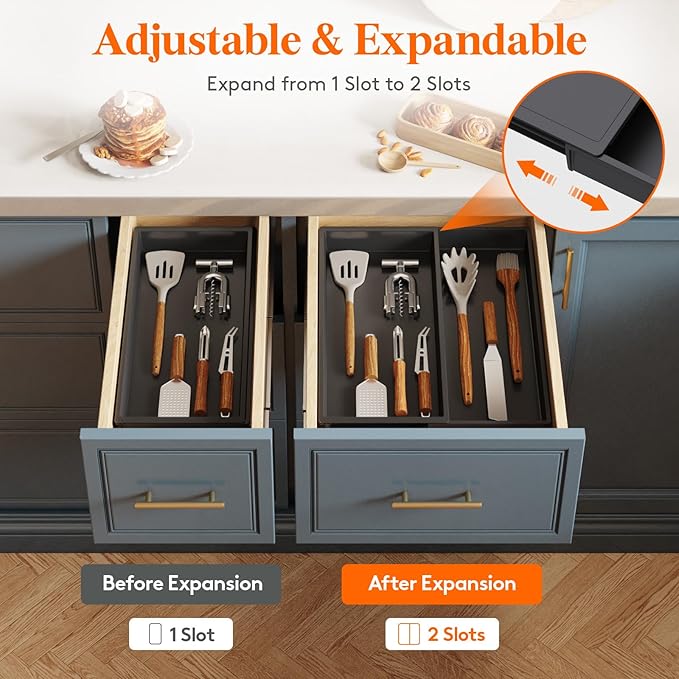 Lifewit Utensil Organizer for Kitchen Drawer, Expandable Cooking Silverware Tray, Adjustable Cutlery Flatware Holder