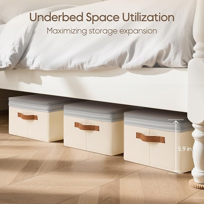 Homsorout Large Closet Storage Bins - Compression Organizer Bins, Stackable Closet Organizer, Expandable Under Bed Storage Containers for Clothes, Towels, Sheet, 4 Pack, Beige