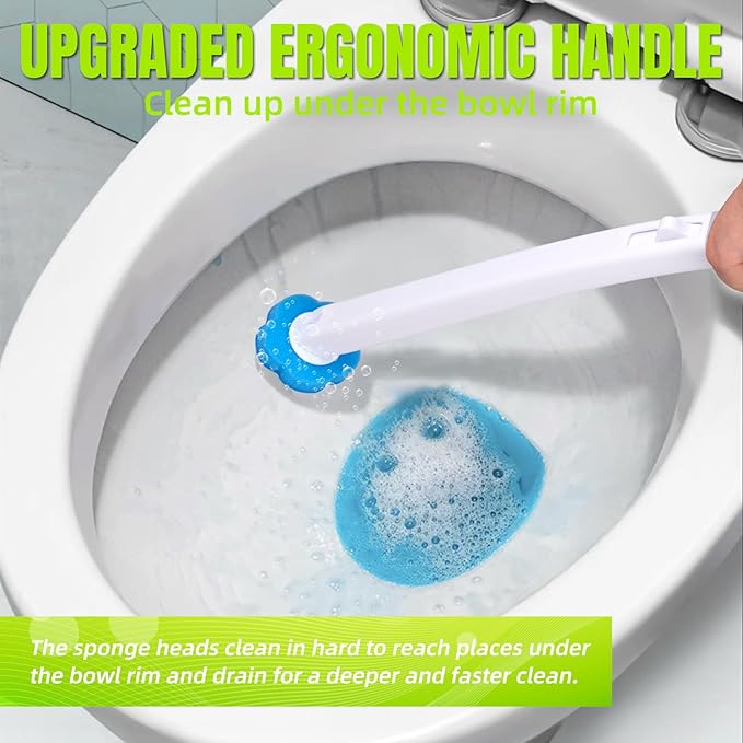 2 Pack Disposable Toilet Brush and Holder Set, Toilet Wand Refills, Extended Handle with 54 Cleaner Refills Toilet Brush for Toilet Bowl Cleaners, Bathroom Cleaning(2-Set)