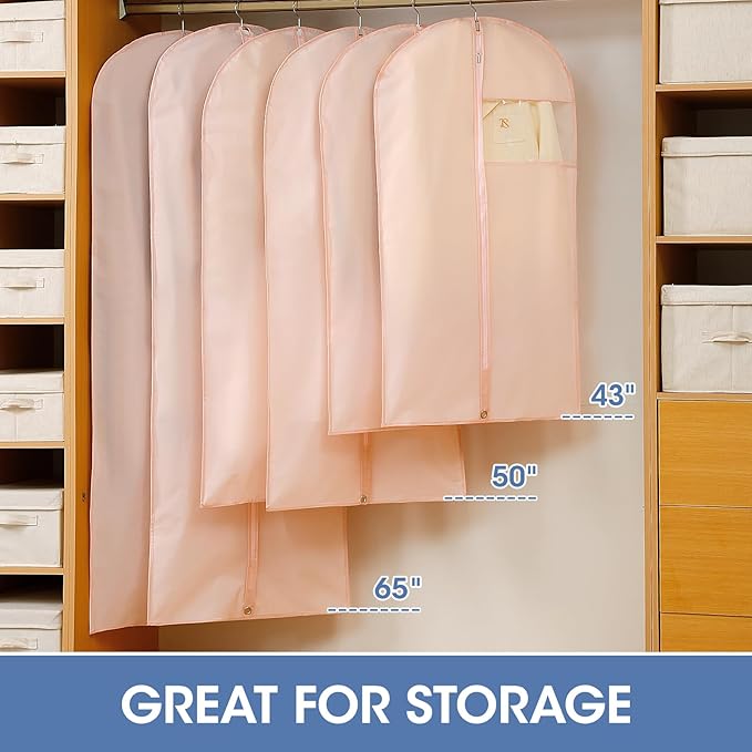 65'' Dress Bags for Gowns, 4 Pack Pink Garment Bags for Hanging Clothes