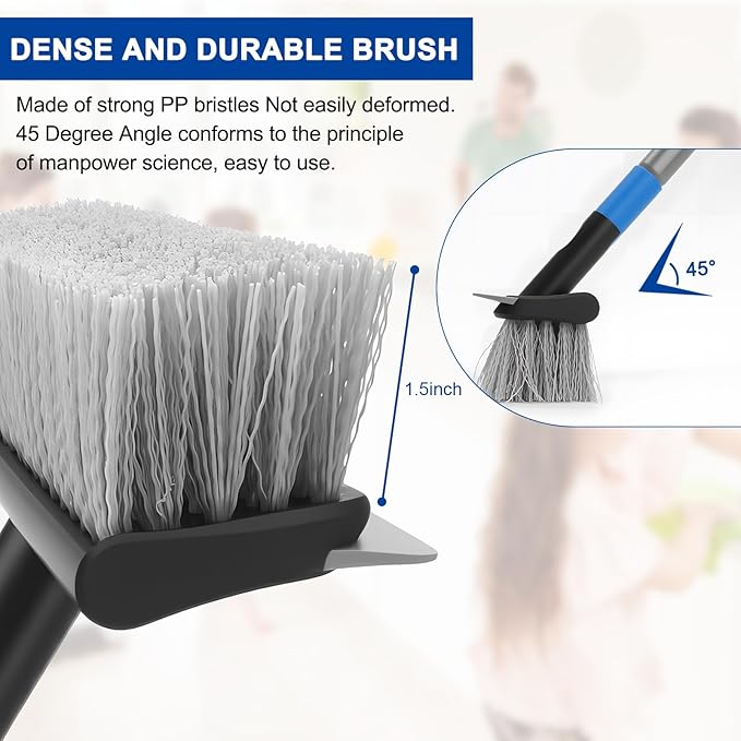 KeFanta Deck Brush with Long Handle, 2 in 1 Floor Scrub Brush for Cleaning, 56" Stiff Bristle Outdoor Scrubber Brush for Patio Concrete Boat Garage Bathroom Kitchen Wall Shower