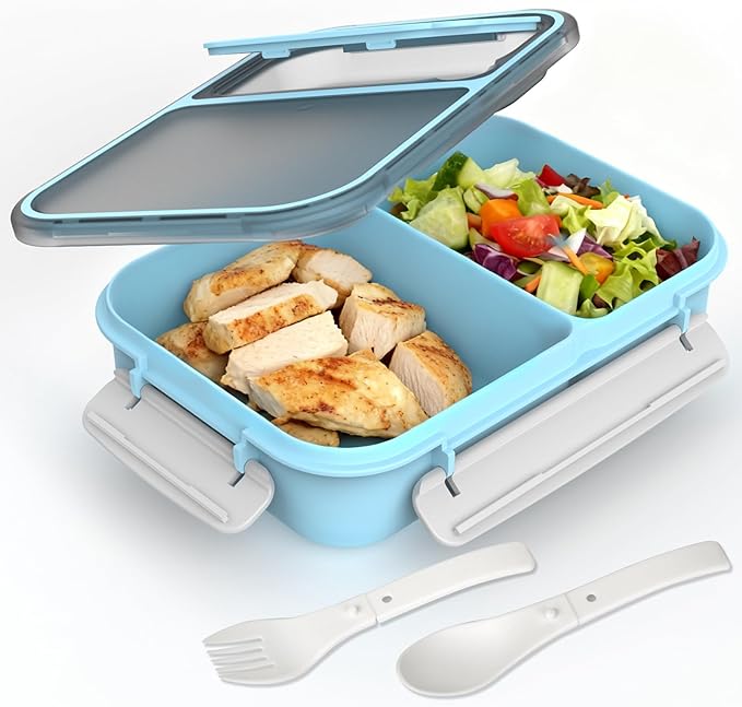 WHALEHOUSE Large Capacity Bento Lunch Box for Adult, 1600ML 2 Compartments Meal Prep Container with Utensil