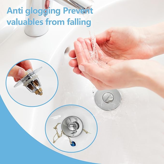 QYHNYJF Bathroom Sink Stopper with Hair Catcher – Universal Pop-Up Drain Strainer for 1.1–1.5 inch US Standard Sink Drain Holes